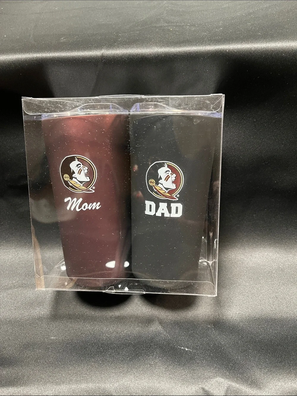 Mom & Dad Tumbler Set with Team Logo - Maroon and Black NWT